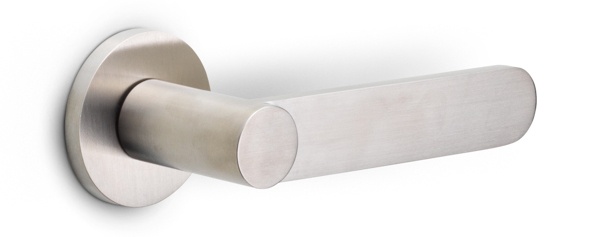 BB103-G - solid sprung door handle on rose  satin stainless steel