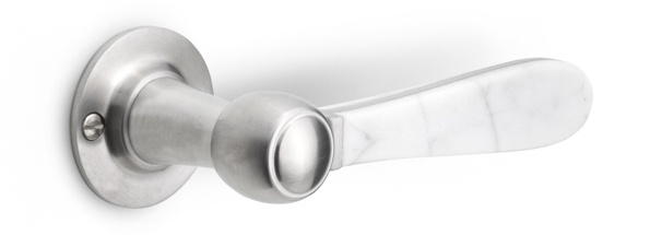 LZ100MA-G - solid sprung door handle on rose satin stainless steel/ carrara marble