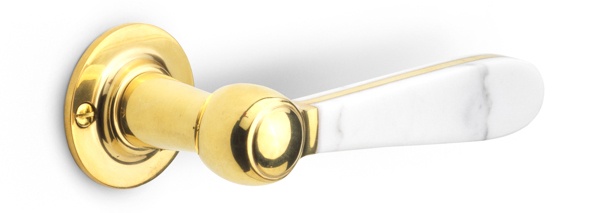 LZ100MA-G - solid sprung door handle on rose satin stainless steel/ carrara marble