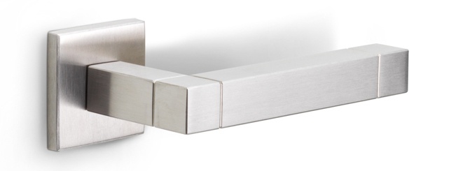 JB100-G - sprung door handle on rose  satin stainless steel
