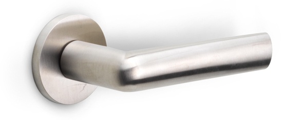 PBI101-G - solid sprung door handle on rose  satin stainless steel