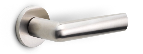 PBI102-G - solid sprung door handle on rose  satin stainless steel