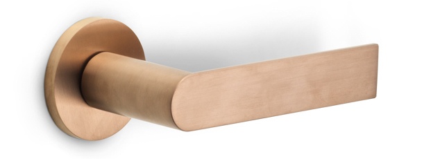 PBA101-G - solid sprung door handle on rose PVD light bronze