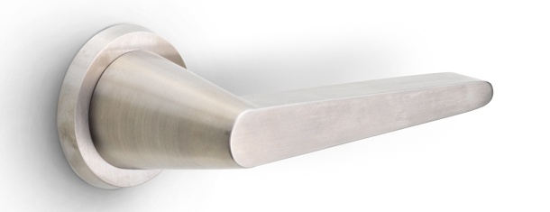 OH101-G - solid sprung door handle on rose bronze