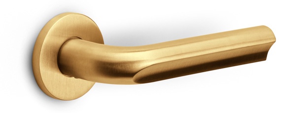 DR101-G - solid sprung door handle on rose PVD champagne