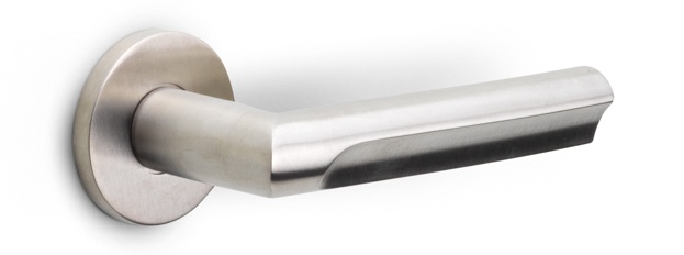 DR103-G - solid sprung door handle on rose PVD champagne
