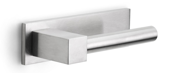 EK100-G - sprung lever handle on horizontal plate satin stainless steel