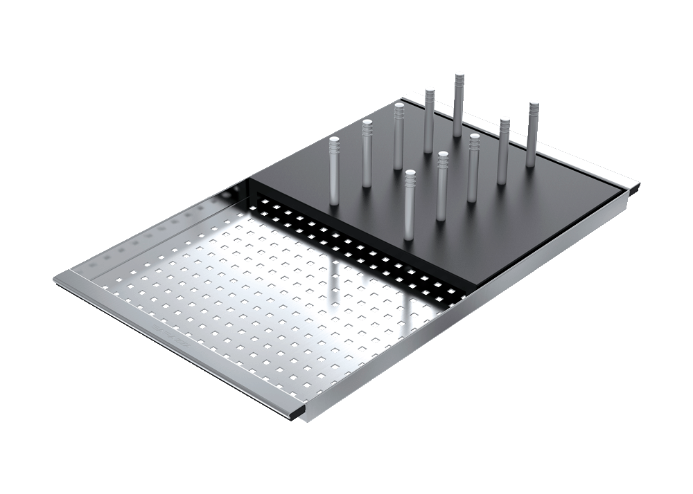 AISI 304 stainless steel perforatedbowl cover with removable black HPL draining rack