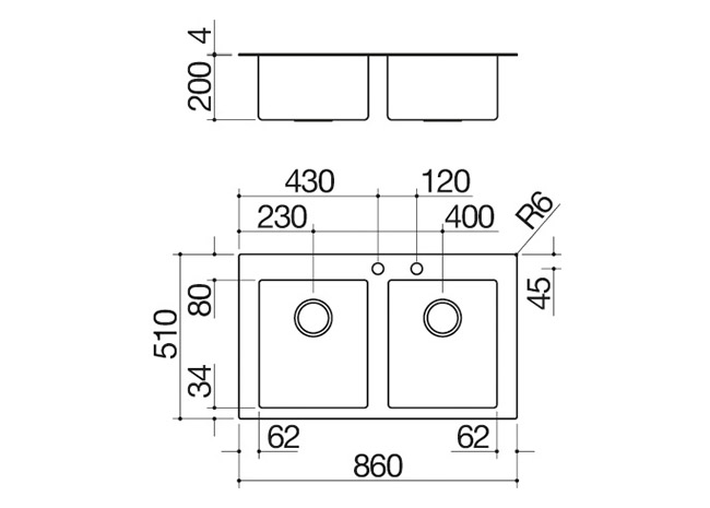 86x51 cm Mood built-in sink