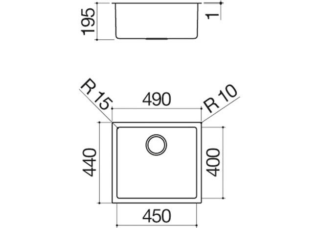 45x40 cm Squarebowl R. “15” built-in and flush