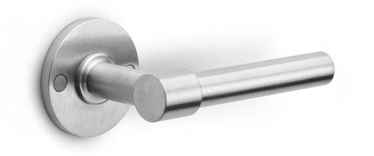 PBL15/50 - solid double sprung door handle on rose satin stainless steel